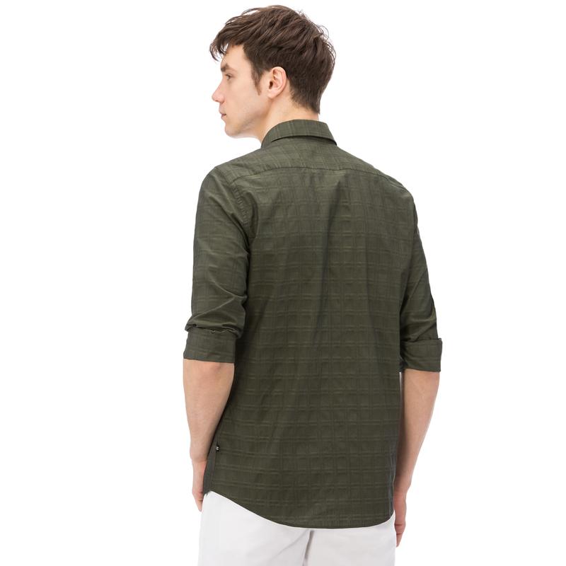 NAUTICA ERKEK HAKİ EKOSELİ UZUN KOLLU SLIM FIT GÖMLEK