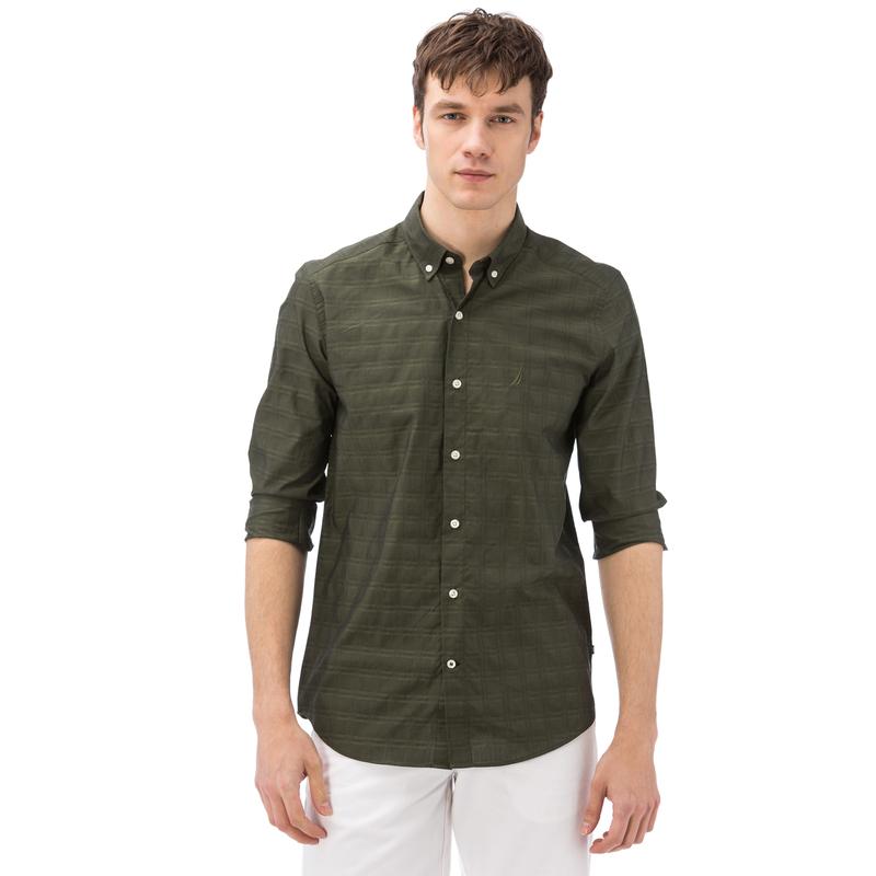 NAUTICA ERKEK HAKİ EKOSELİ UZUN KOLLU SLIM FIT GÖMLEK