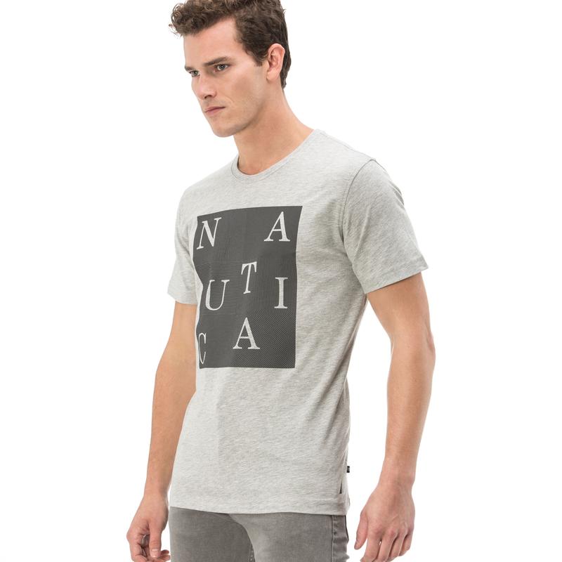 NAUTICA ERKEK GRİ BİSİKLET YAKA KISA KOLLU SLIM FIT T-SHIRT