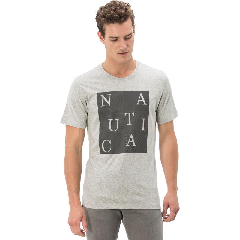 NAUTICA ERKEK GRİ BİSİKLET YAKA KISA KOLLU SLIM FIT T-SHIRT