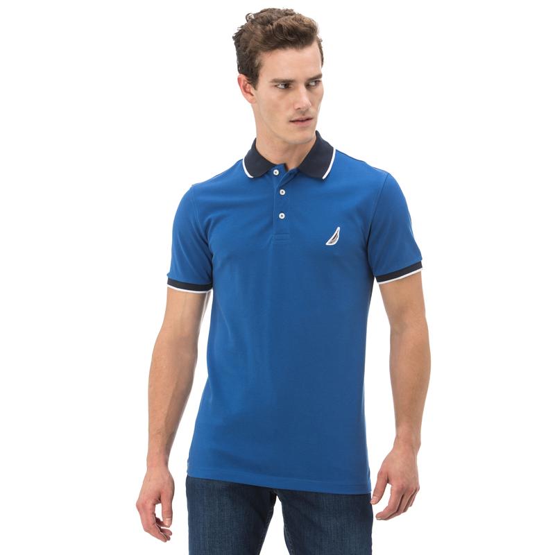 NAUTICA ERKEK MAVİ KISA KOLLU SLIM FIT POLO