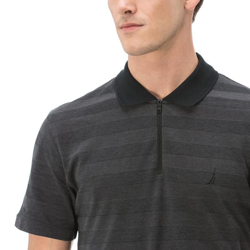 NAUTICA ERKEK SİYAH ÇİZGİLİ FERMUARLI KISA KOLLU SLIM FIT POLO