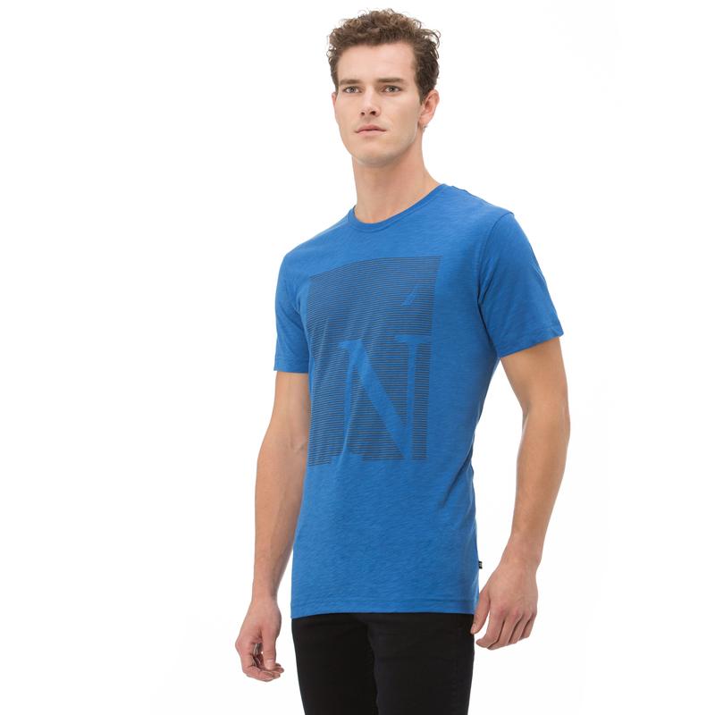NAUTICA ERKEK MAVİ BİSİKLET YAKA KISA KOLLU SLIM FIT T-SHIRT
