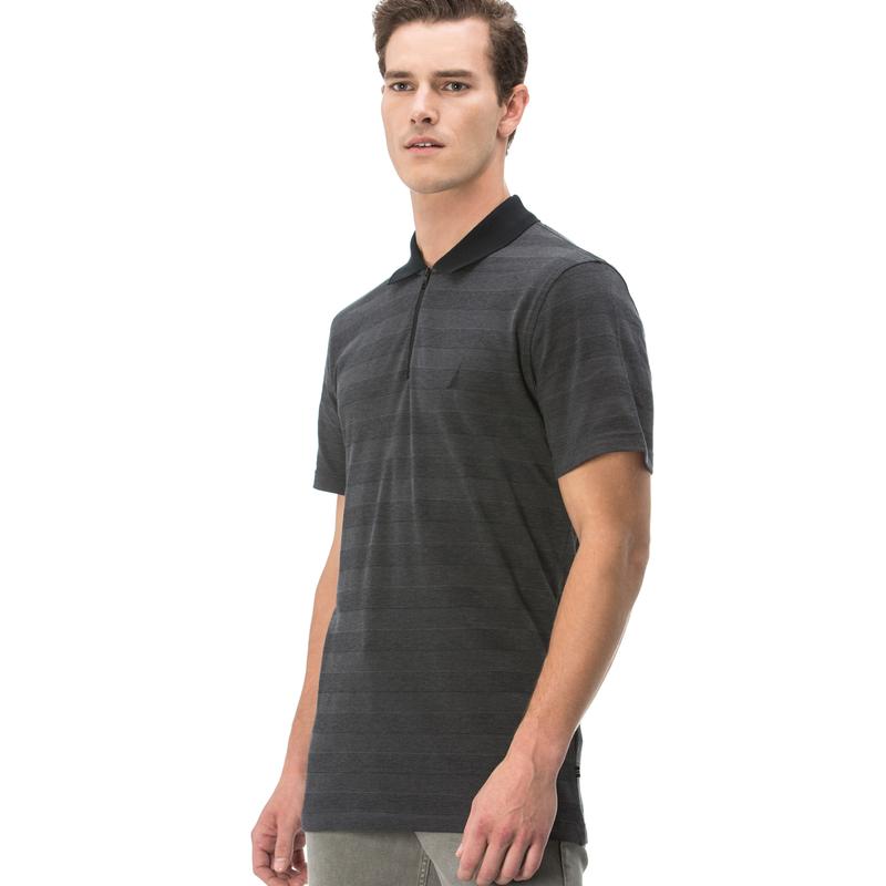 NAUTICA ERKEK SİYAH ÇİZGİLİ FERMUARLI KISA KOLLU SLIM FIT POLO