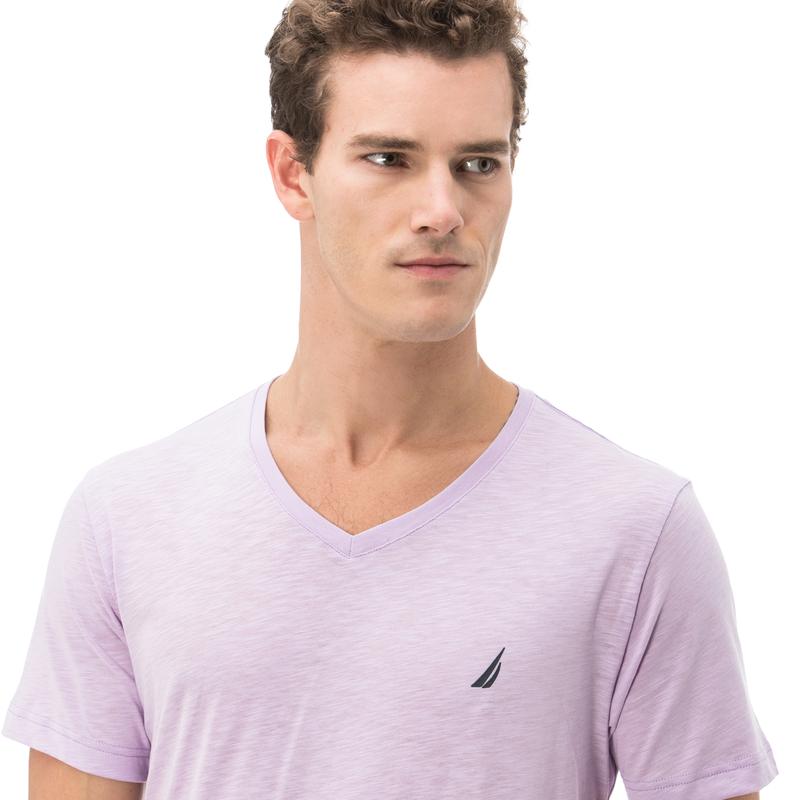 NAUTICA ERKEK LİLA KISA KOLLU V YAKA FLAMLI SLIM FIT T-SHIRT