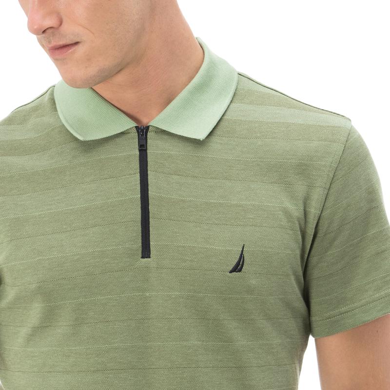 NAUTICA ERKEK YEŞİL ÇİZGİLİ FERMUARLI KISA KOLLU SLIM FIT POLO
