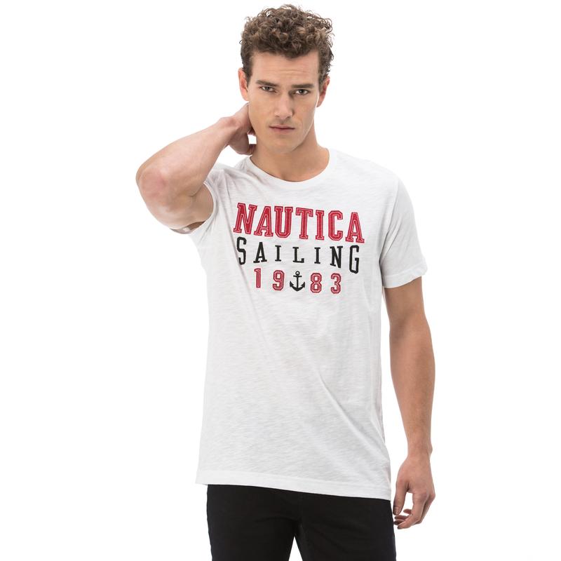 NAUTICA ERKEK BEYAZ BİSİKLET YAKA KISA KOLLU SLIM FIT T-SHIRT