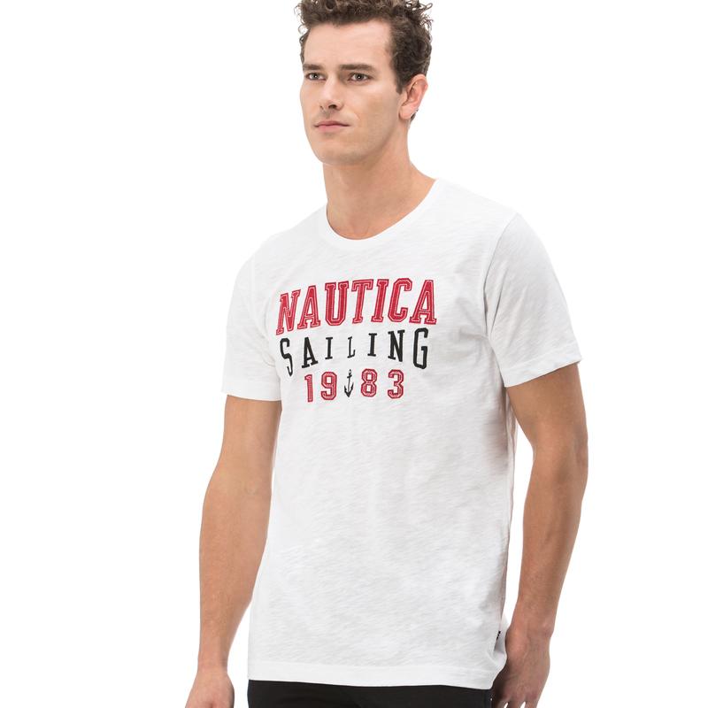 NAUTICA ERKEK BEYAZ BİSİKLET YAKA KISA KOLLU SLIM FIT T-SHIRT