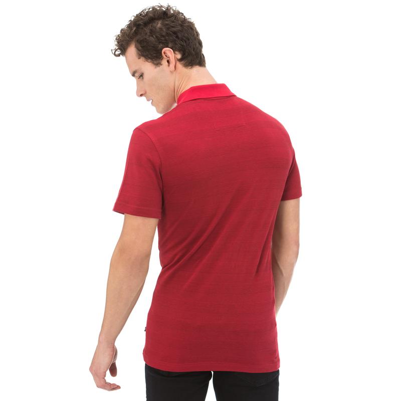 NAUTICA ERKEK KIRMIZI ÇİZGİLİ FERMUARLI KISA KOLLU SLIM FIT POLO