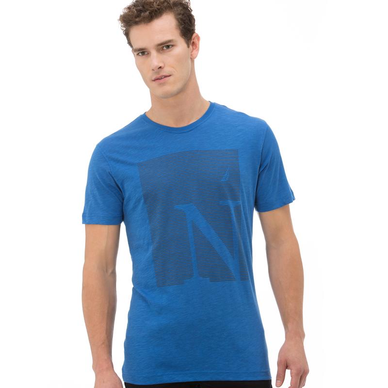 NAUTICA ERKEK MAVİ BİSİKLET YAKA KISA KOLLU SLIM FIT T-SHIRT