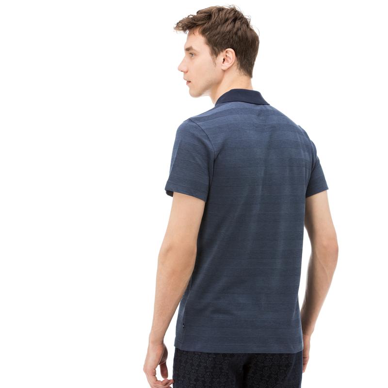 NAUTICA ERKEK LACİVERT ÇİZGİLİ FERMUARLI KISA KOLLU SLIM FIT POLO