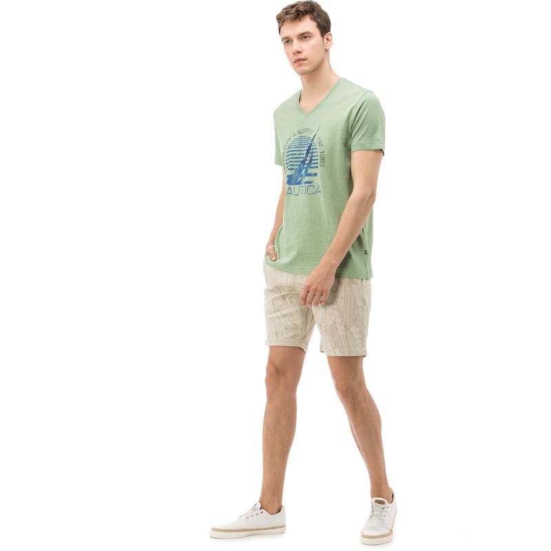 NAUTICA ERKEK AÇIK GRİ BASKILI SLIM FIT BERMUDA