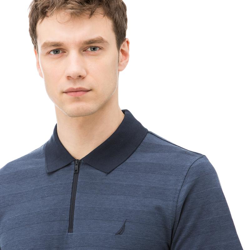 NAUTICA ERKEK LACİVERT ÇİZGİLİ FERMUARLI KISA KOLLU SLIM FIT POLO