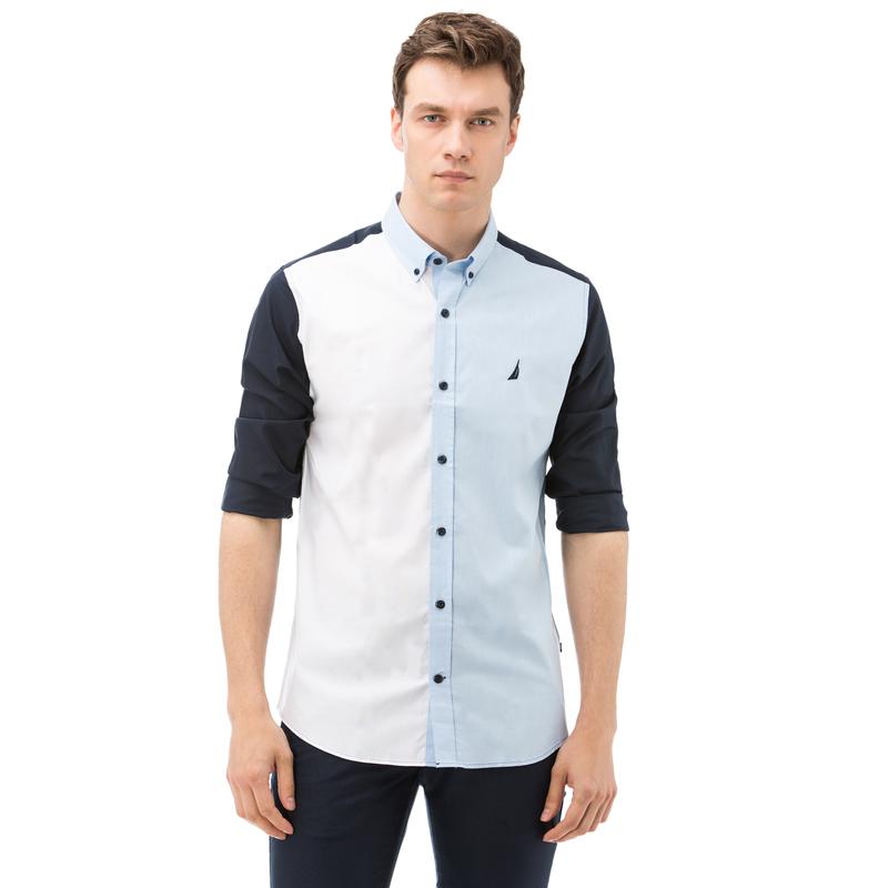 NAUTICA ERKEK MAVİ UZUN KOLLU SLIM FIT GÖMLEK
