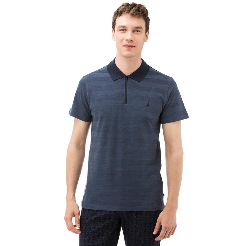 NAUTICA ERKEK LACİVERT ÇİZGİLİ FERMUARLI KISA KOLLU SLIM FIT POLO