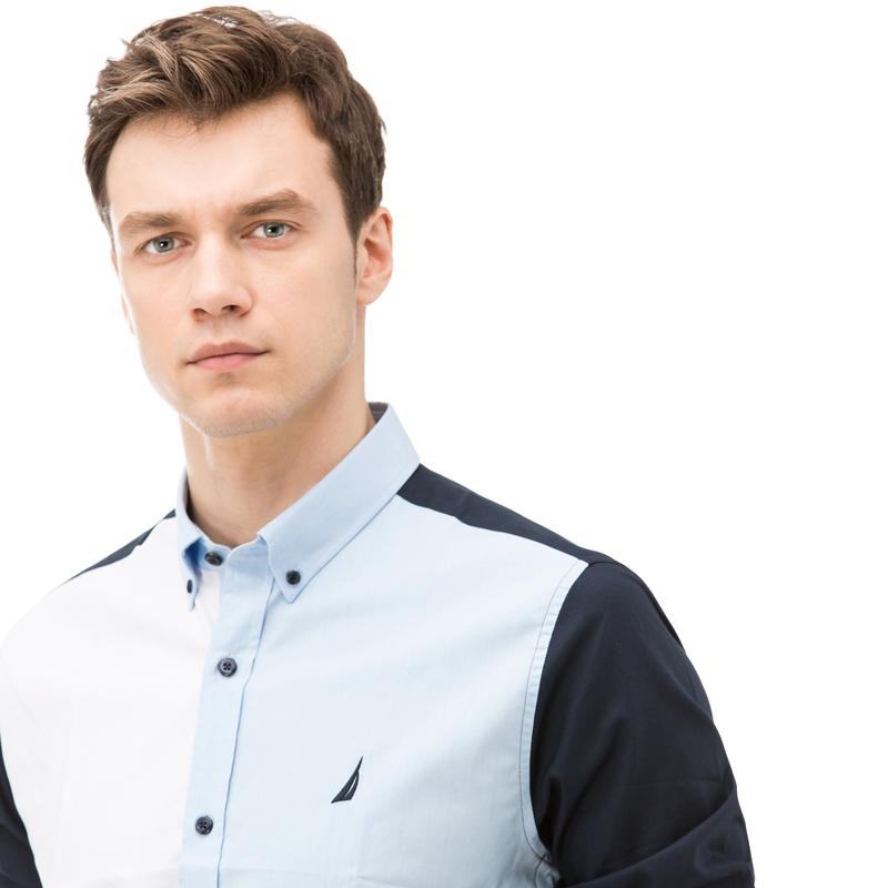 NAUTICA ERKEK MAVİ UZUN KOLLU SLIM FIT GÖMLEK