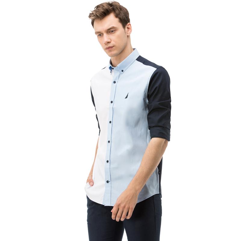 NAUTICA ERKEK MAVİ UZUN KOLLU SLIM FIT GÖMLEK