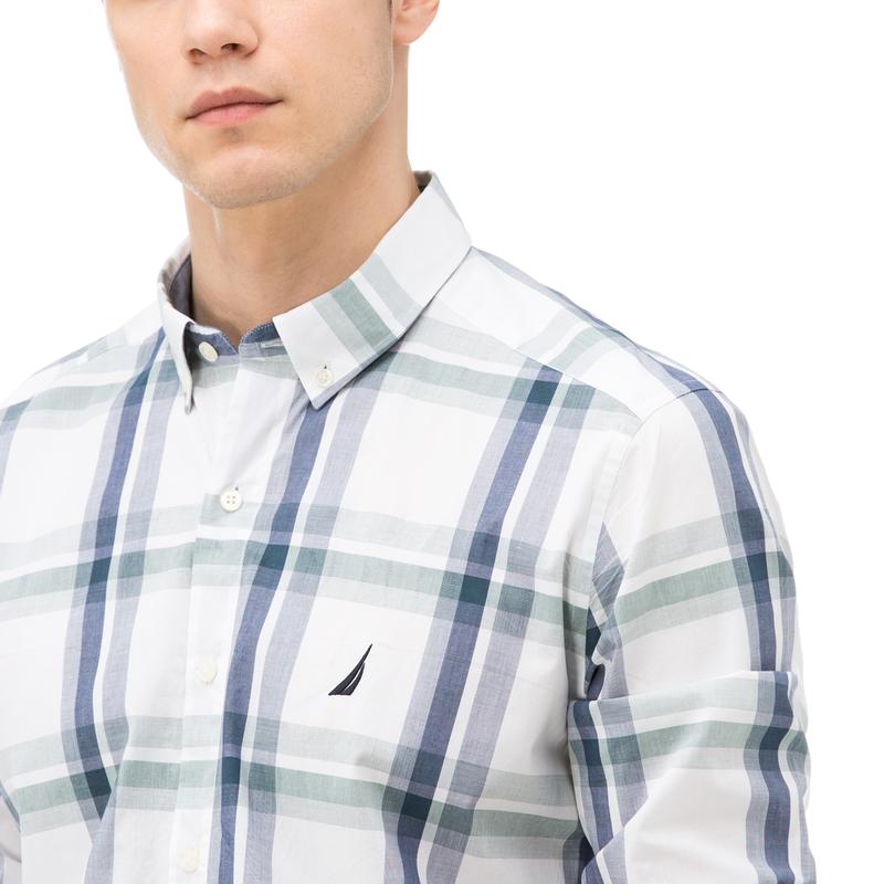 NAUTICA ERKEK LACİVERT EKOSELİ UZUN KOLLU SLIM FIT GÖMLEK