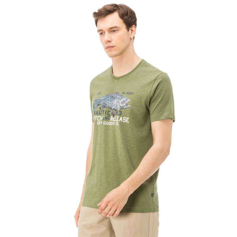 NAUTICA ERKEK YEŞİL BİSİKLET YAKA KISA KOLLU SLIM FIT T-SHIRT