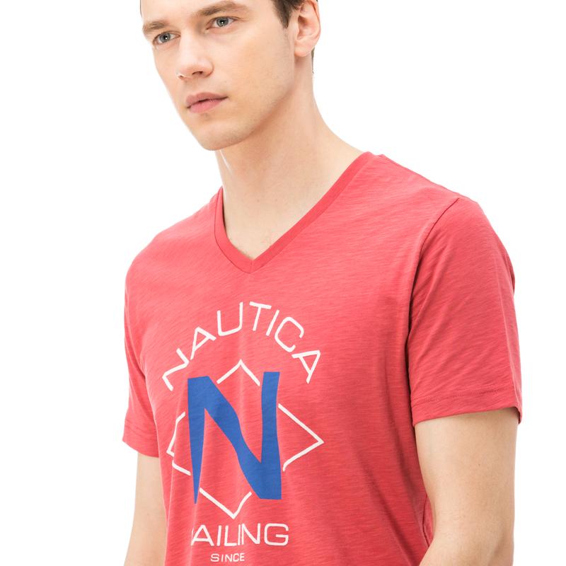NAUTICA ERKEK KIRMIZI KISA KOLLU SLIM FIT T-SHIRT