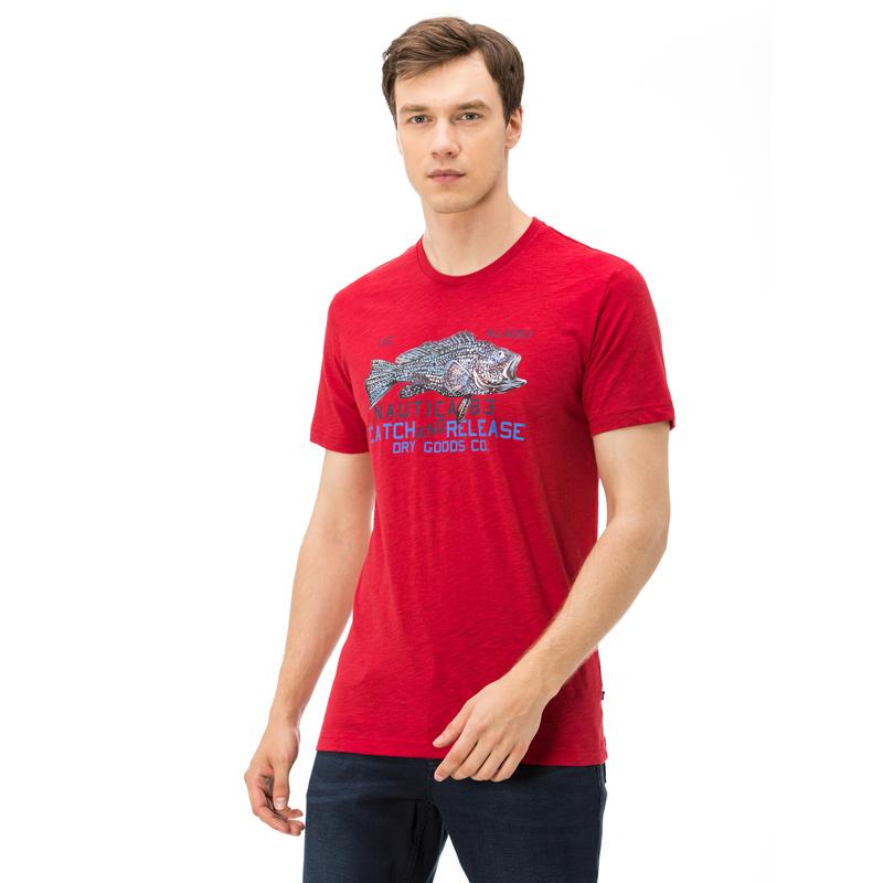 NAUTICA ERKEK KIRMIZI BİSİKLET YAKA KISA KOLLU SLIM FIT T-SHIRT