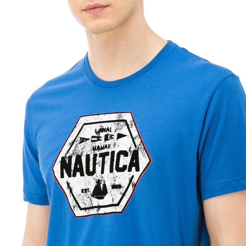 NAUTICA ERKEK MAVİ BİSİKLET YAKA KISA KOLLU SLIM FIT T-SHIRT