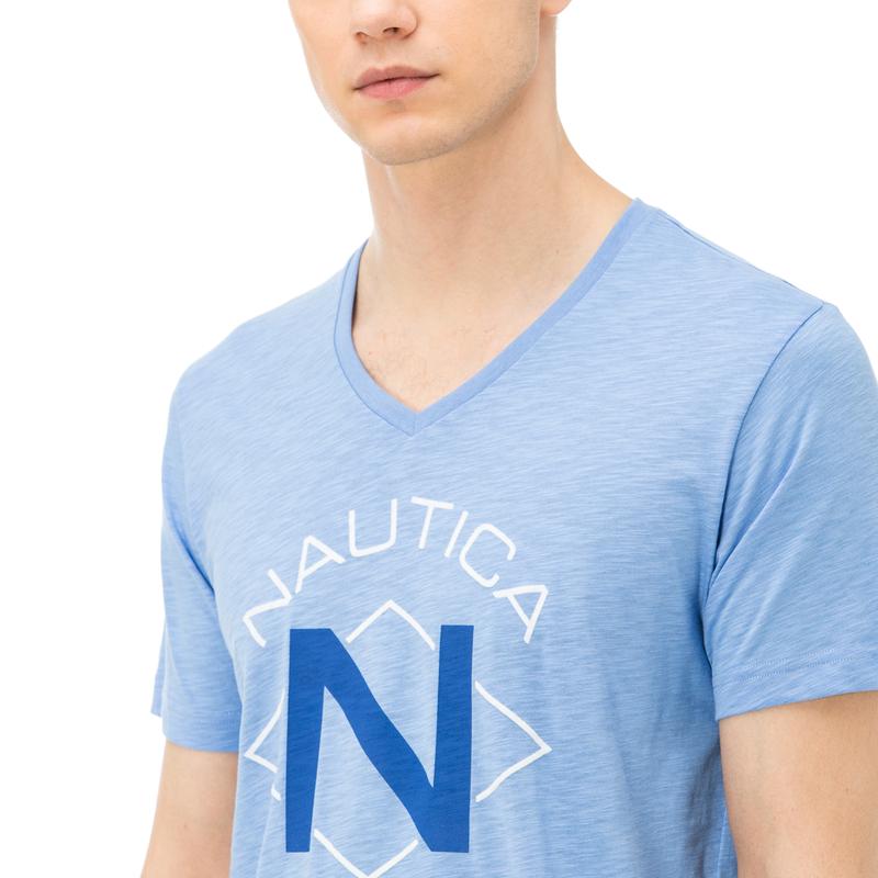 NAUTICA ERKEK MAVİ KISA KOLLU SLIM FIT T-SHIRT