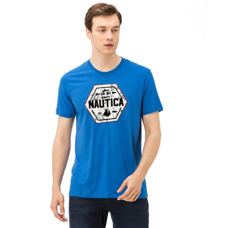NAUTICA ERKEK MAVİ BİSİKLET YAKA KISA KOLLU SLIM FIT T-SHIRT