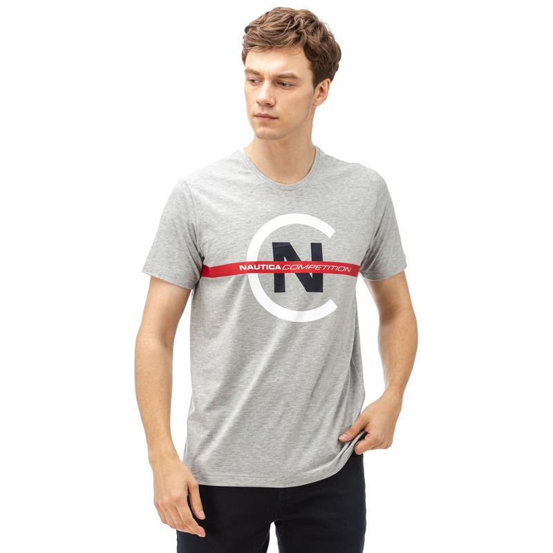 NAUTICA ERKEK GRİ BİSİKLET YAKA KISA KOLLU SLIM FIT T-SHIRT
