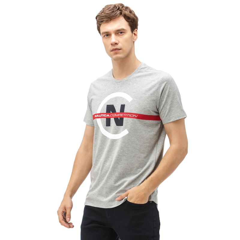 NAUTICA ERKEK GRİ BİSİKLET YAKA KISA KOLLU SLIM FIT T-SHIRT