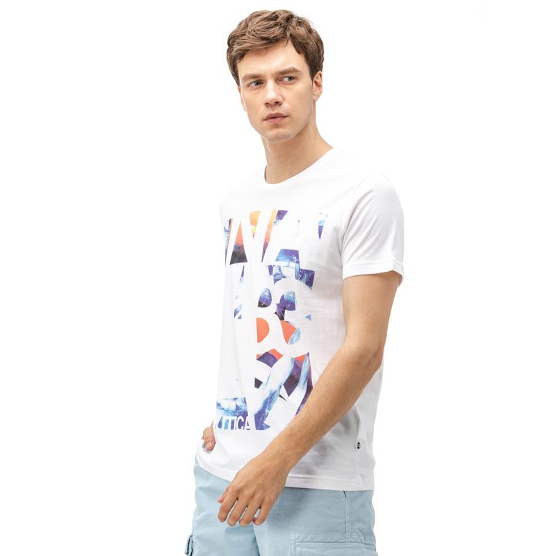NAUTICA ERKEK BEYAZ BİSİKLET YAKA KISA KOLLU SLIM FIT T-SHIRT