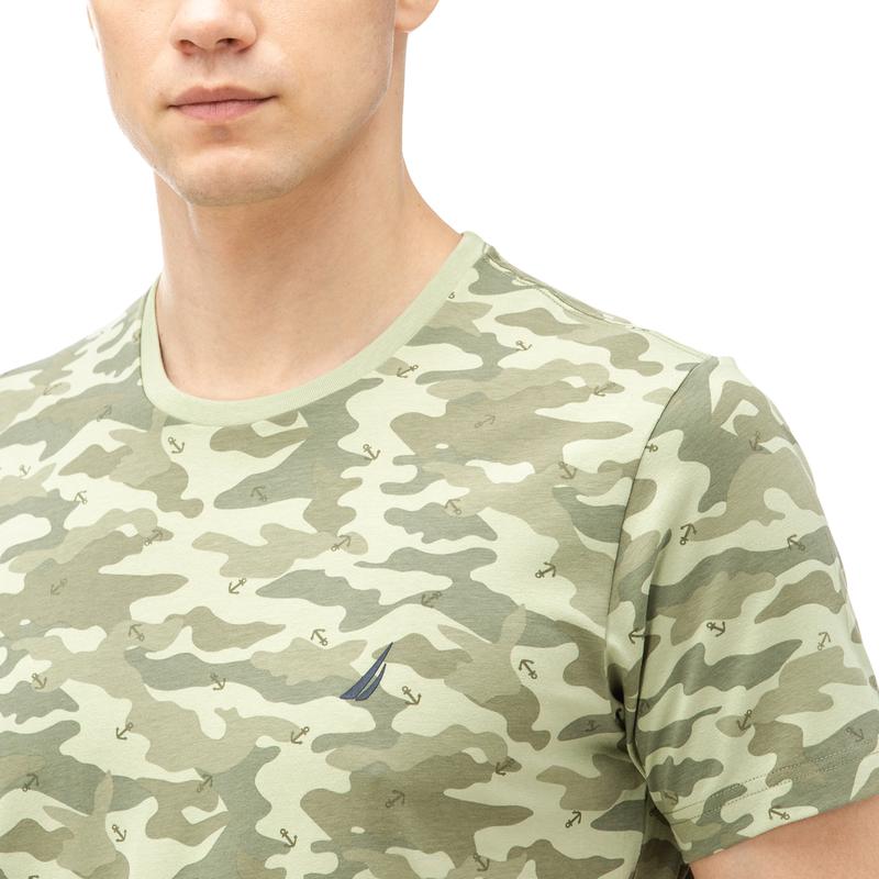 NAUTICA ERKEK YEŞİL KAMUFLAJ BİSİKLET YAKA KISA KOLLU SLIM FIT T-SHIRT