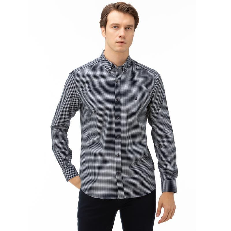 NAUTICA Erkek Lacivert Slim Fit Kareli Gömlek