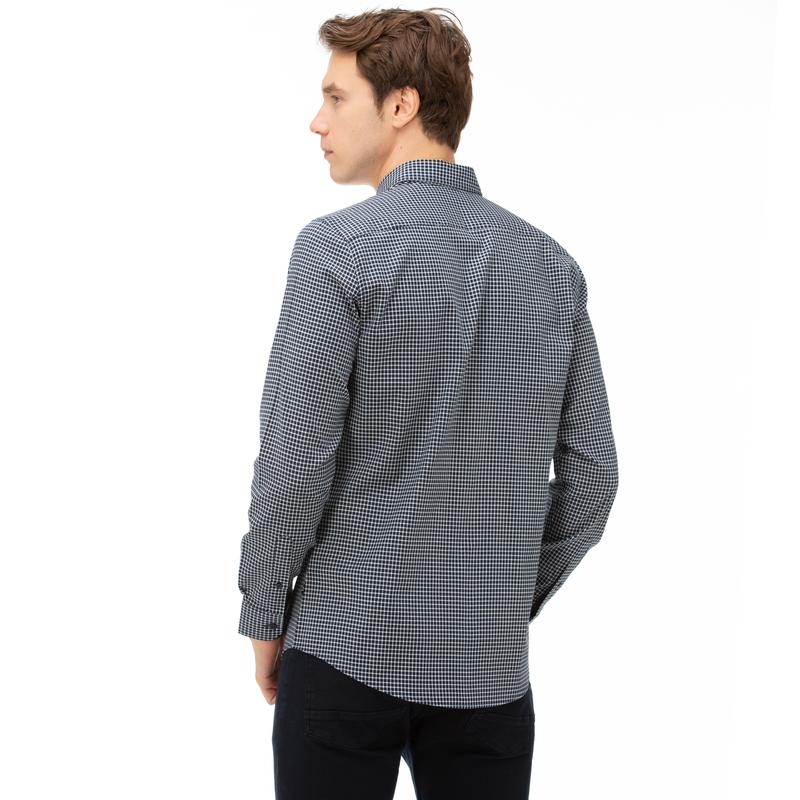 NAUTICA Erkek Lacivert Slim Fit Kareli Gömlek