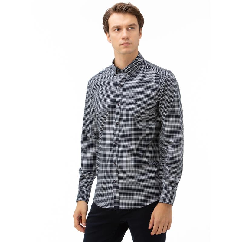 NAUTICA Erkek Lacivert Slim Fit Kareli Gömlek