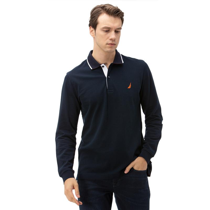 NAUTICA Erkek Lacivert Classic Fit Uzun Kollu Polo