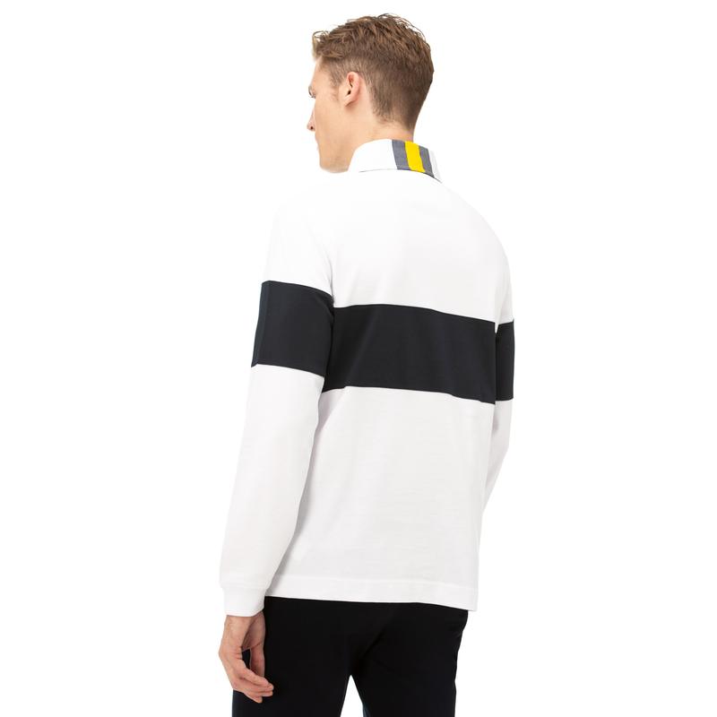 NAUTICA Erkek Beyaz Classic Fit Blok Desenli Uzun Kollu Polo