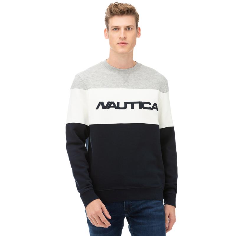 NAUTICA Erkek Lacivert Blok Desenli Sweatshirt