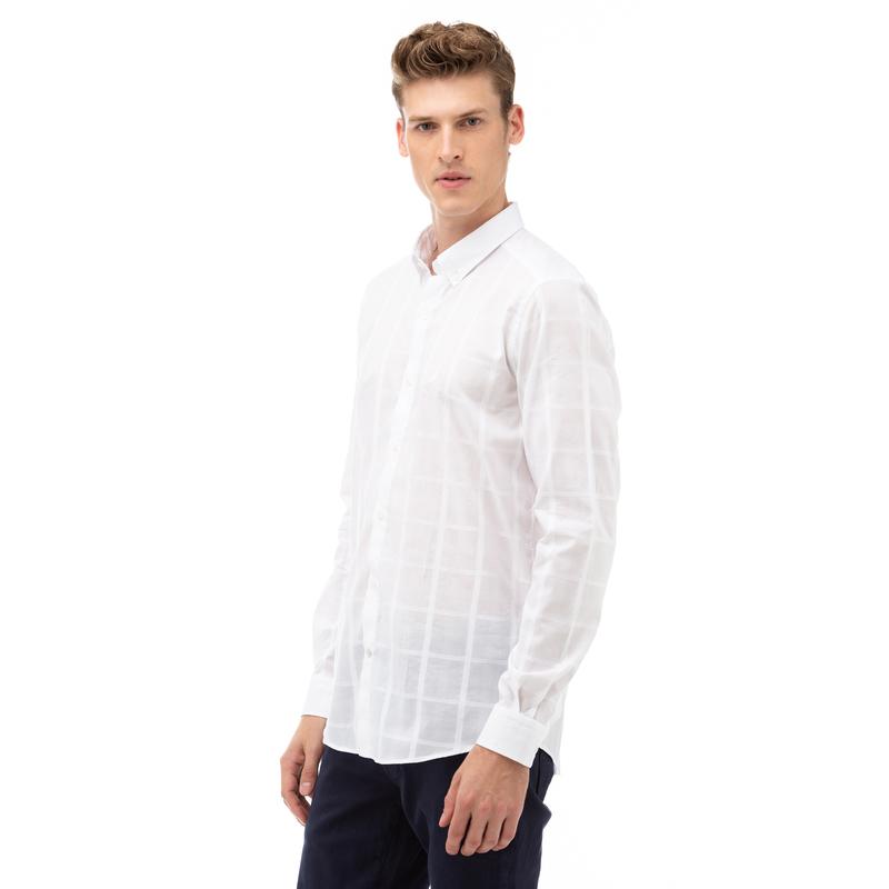NAUTICA Erkek Beyaz Slim Fit Kareli Gömlek