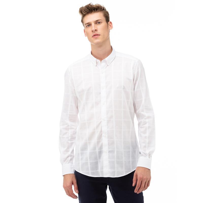 NAUTICA Erkek Beyaz Slim Fit Kareli Gömlek