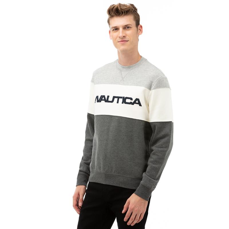 NAUTICA Erkek Gri Blok Desenli Sweatshirt
