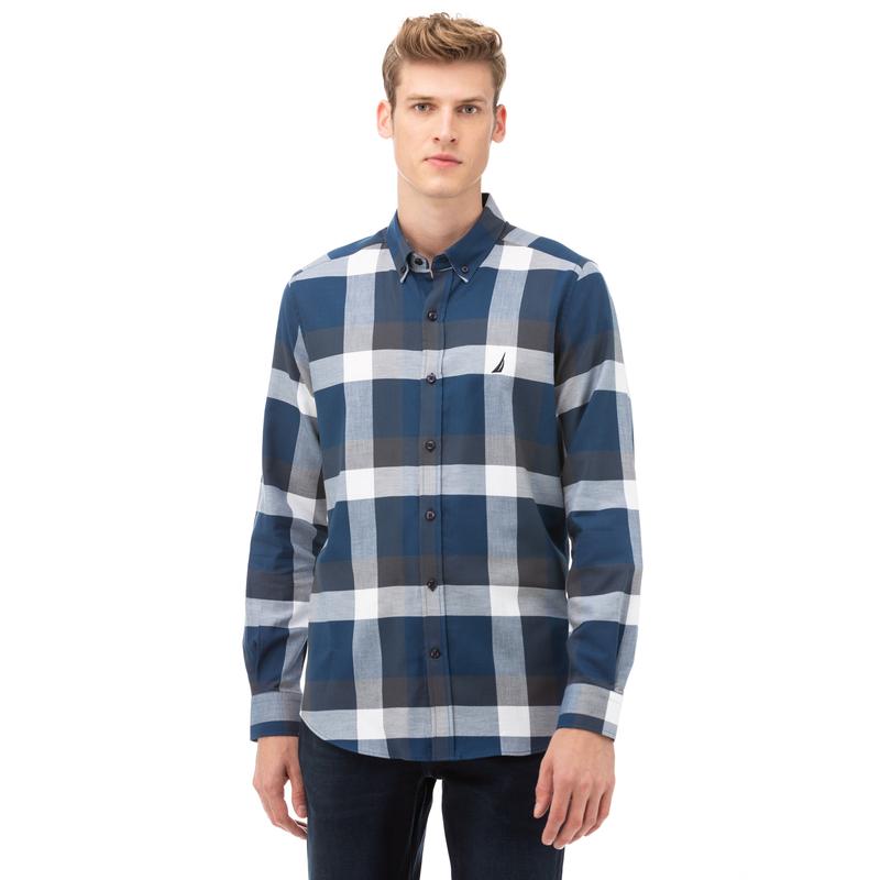 NAUTICA Erkek Lacivert Slim Fit Kareli Gömlek