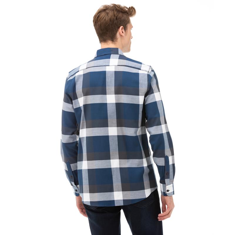 NAUTICA Erkek Lacivert Slim Fit Kareli Gömlek