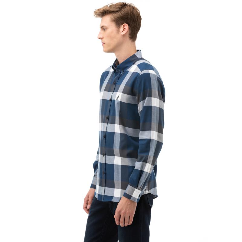 NAUTICA Erkek Lacivert Slim Fit Kareli Gömlek