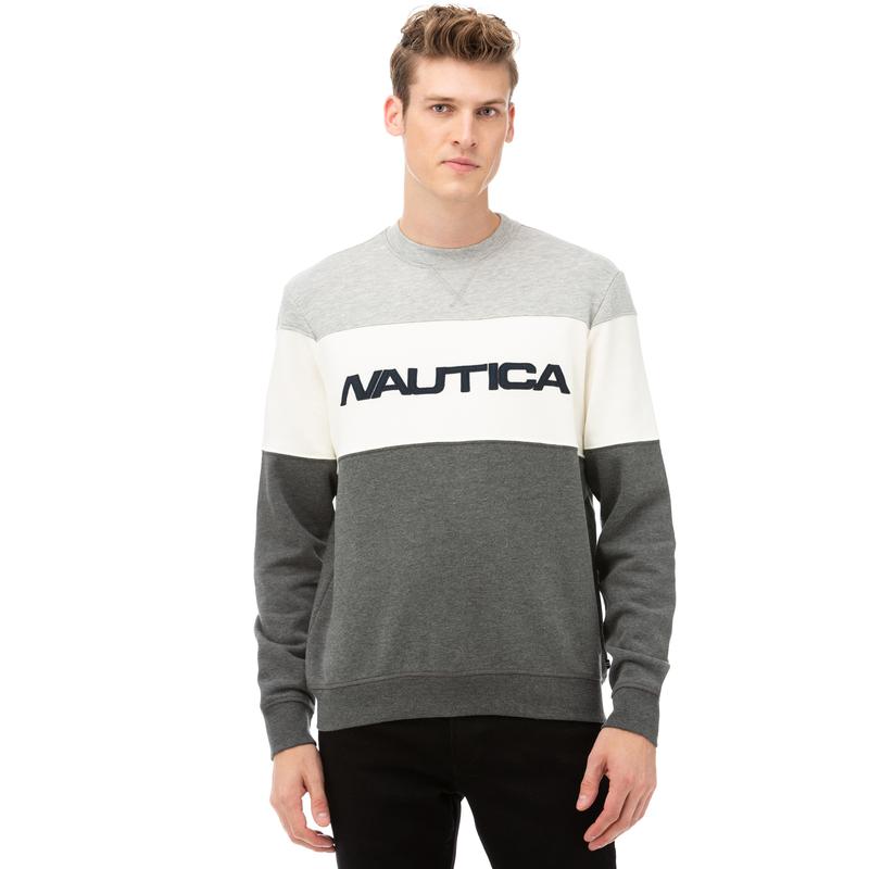 NAUTICA Erkek Gri Blok Desenli Sweatshirt