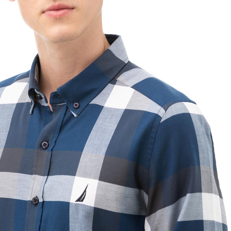 NAUTICA Erkek Lacivert Slim Fit Kareli Gömlek