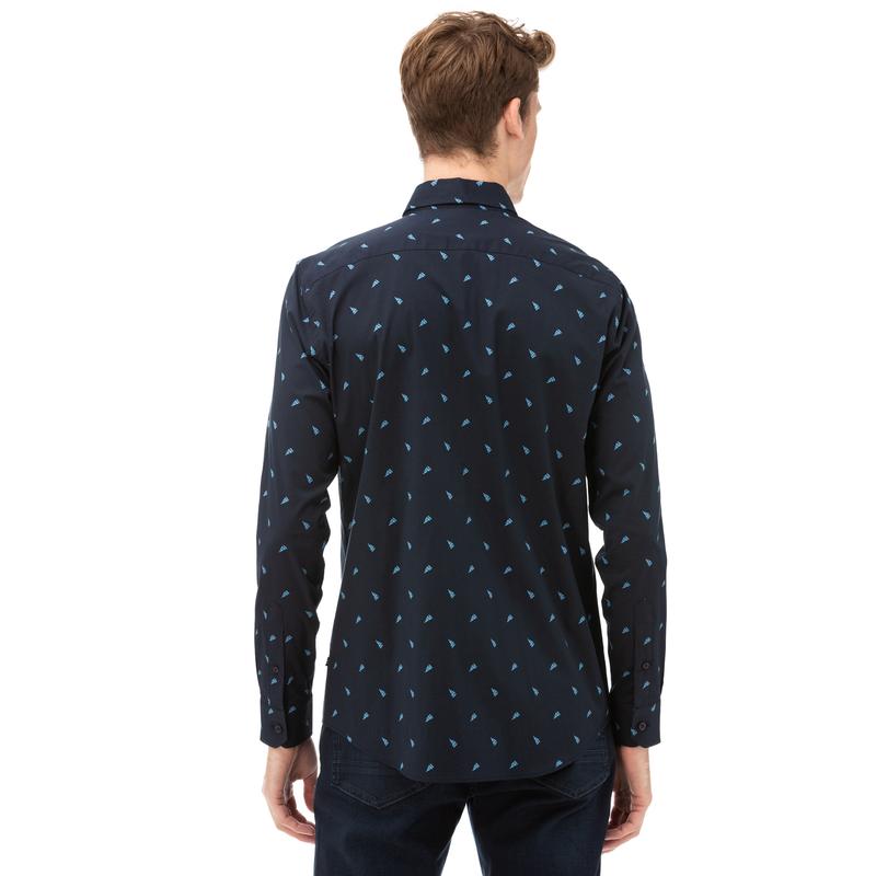 NAUTICA Erkek Lacivert Slim Fit Baskılı Gömlek