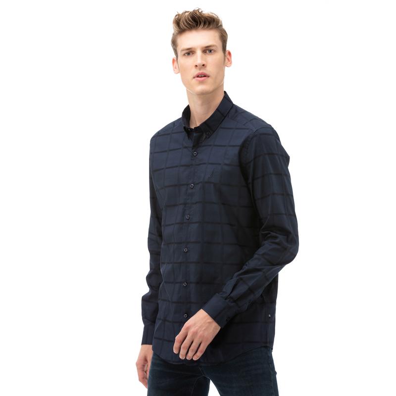 NAUTICA Erkek Lacivert Slim Fit Kareli Gömlek
