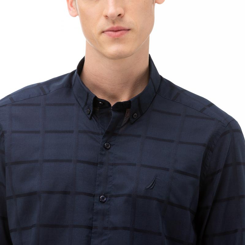 NAUTICA Erkek Lacivert Slim Fit Kareli Gömlek