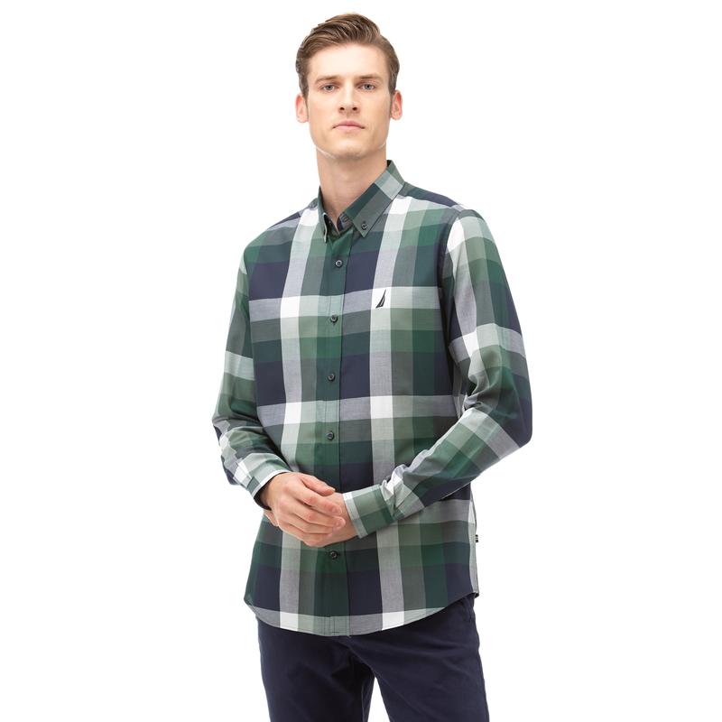 NAUTICA Erkek Yeşil Slim Fit Kareli Gömlek